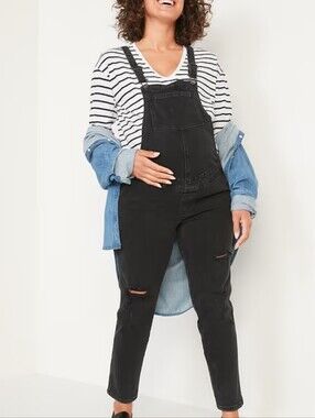 Old Navy Maternity Side Panel OG Straight Jean Overalls Size 8 Black Denim